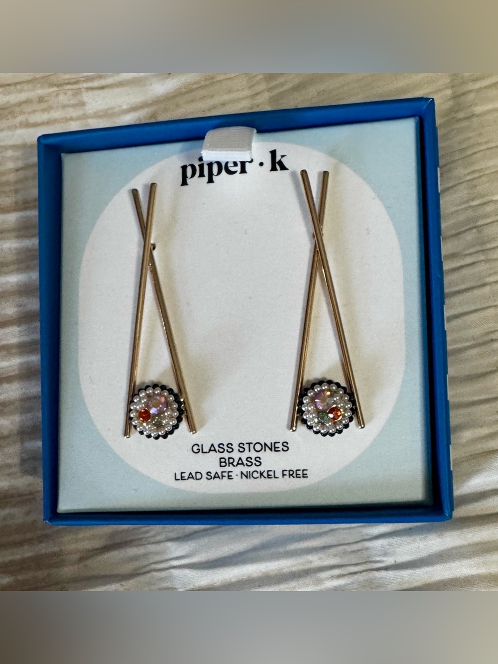 Piper Gold Bar Chopstick  Earrings with Crystal Sushi Accents - Gold